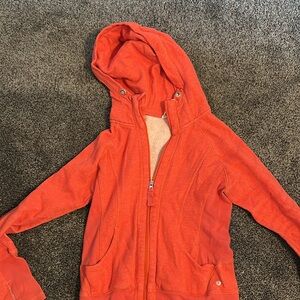 Orange Puffer Jacket with Hood and Full-Length Zipper